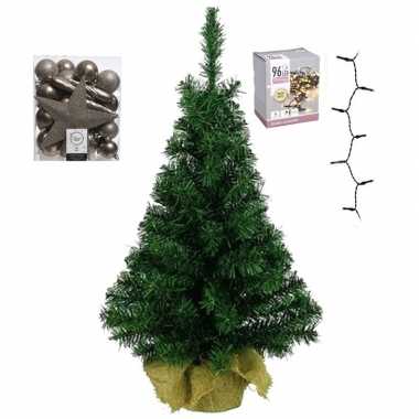 Mini kerstboom inclusief lampjes en kasjmier bruine versiering