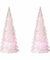 2x stuks verlichte figuren kerstboom lamp roze 22 cm