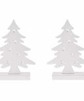 2x stuks wit houten kerstboompjes decoraties 28 cm met led verlichting