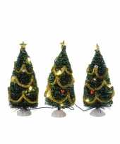 3x kerstdorp kerstboompjes met verlichting 16 cm