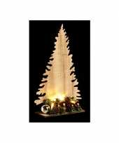 Houten kerstboom naturel met licht 30 cm