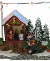 Kerstdorp kerstboom kraampje winkeltje 16 cm met led verlichting