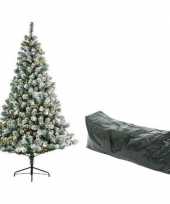 Kunst kerstboom 180 cm met sneeuw verlichting en opbergzak