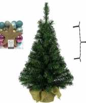 Mini kerstboom inclusief lampjes en goud fuchsia versiering