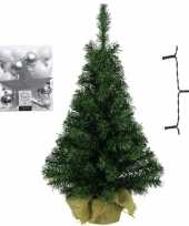 Mini kerstboom inclusief lampjes en wit zilveren versiering