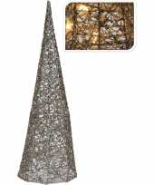 Zilveren kerstboom verlichting kegel piramide 40 cm